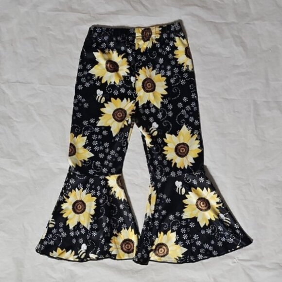 Flare Floral Sunflower Print Pants Girls Size 18-24 Months Unbranded Used - Picture 2 of 8